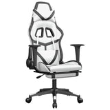 Gaming Chair with Footrest White and Black Faux Leather - Front View