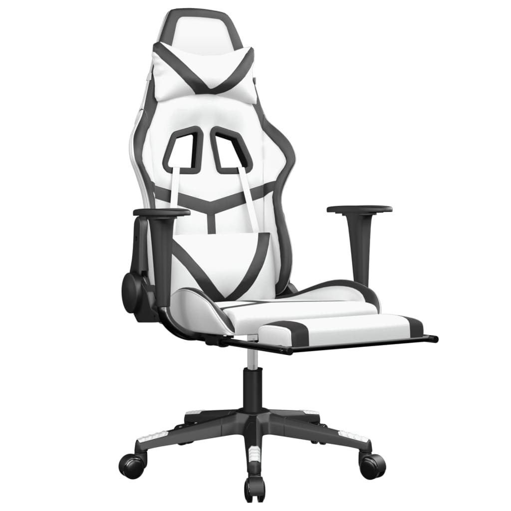 Gaming Chair with Footrest White and Black Faux Leather