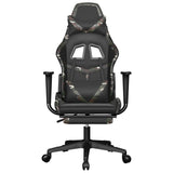 Gaming Chair with Footrest Black and Camouflage Faux Leather - Side View