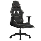Gaming Chair with Footrest Black and Camouflage Faux Leather - Rear View