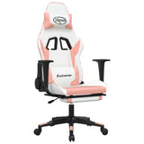 Gaming Chair with Footrest White and Pink Faux Leather - Front View