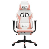 Gaming Chair with Footrest White and Pink Faux Leather - Side View