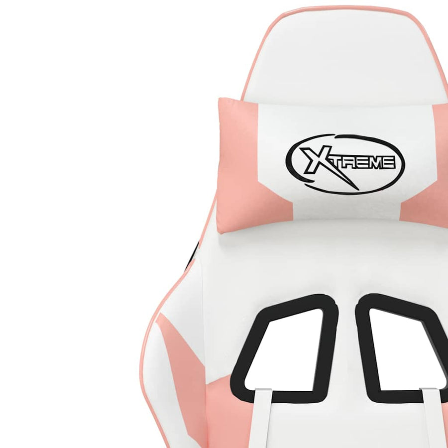 Gaming Chair with Footrest White and Pink Faux Leather