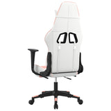 Gaming Chair with Footrest White and Pink Faux Leather - 45-Degree Angle