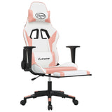 Gaming Chair with Footrest White and Pink Faux Leather - Rear View