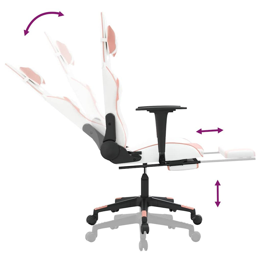 Gaming Chair with Footrest White and Pink Faux Leather