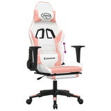 Gaming Chair with Footrest White and Pink Faux Leather - Low Angle