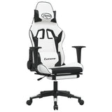 Gaming Chair with Footrest White and Black Faux Leather - Front View