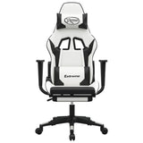 Gaming Chair with Footrest White and Black Faux Leather - Side View