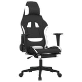 Gaming Chair with Footrest Black and White Fabric - Front View
