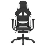 Gaming Chair with Footrest Black and White Fabric - Side View