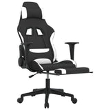 Gaming Chair with Footrest Black and White Fabric - Rear View