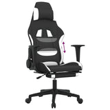 Gaming Chair with Footrest Black and White Fabric - Low Angle