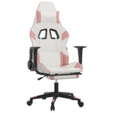 Gaming Chair with Footrest White and Pink Faux Leather - Front View