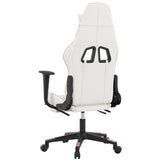 Gaming Chair with Footrest White and Pink Faux Leather - 45-Degree Angle