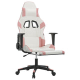 Gaming Chair with Footrest White and Pink Faux Leather - Rear View