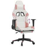 Gaming Chair with Footrest White and Pink Faux Leather - Low Angle