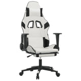 Gaming Chair with Footrest White and Black Faux Leather - Front View