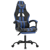 Gaming Chair with Footrest Black and Blue Faux Leather - Front View