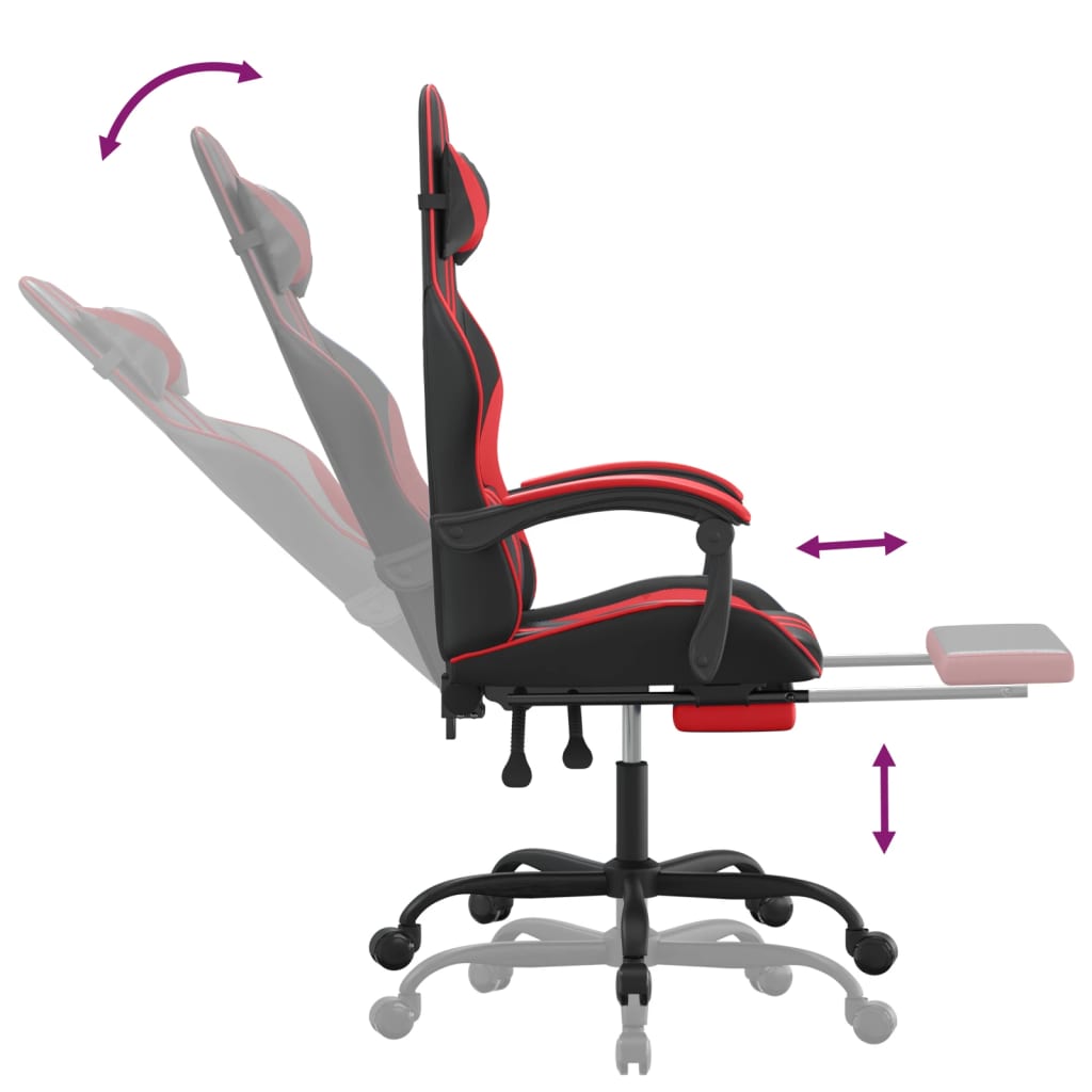 Gaming Chair with Footrest Black and Red Faux Leather