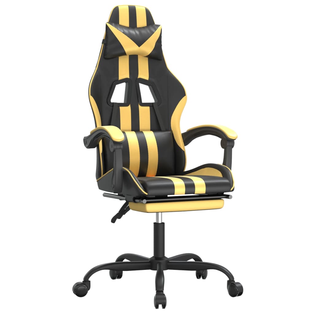 Gaming Chair with Footrest Black and Gold Faux Leather
