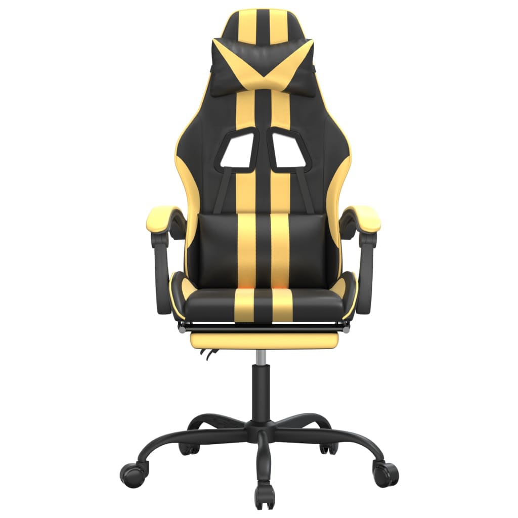 Gaming Chair with Footrest Black and Gold Faux Leather