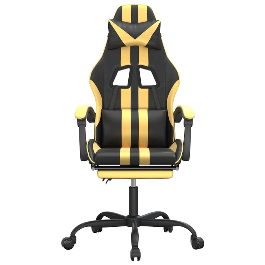 Gaming Chair with Footrest Black and Gold Faux Leather