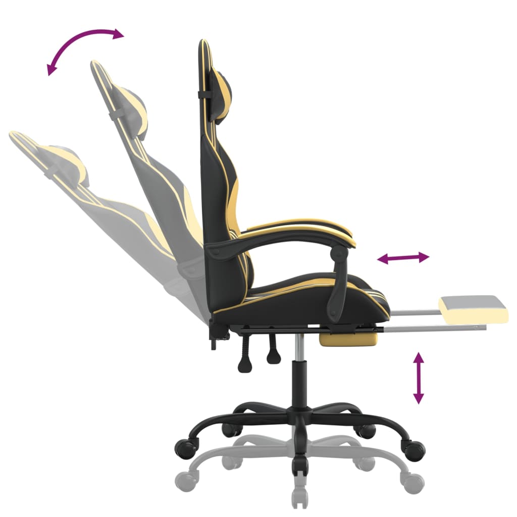 Gaming Chair with Footrest Black and Gold Faux Leather