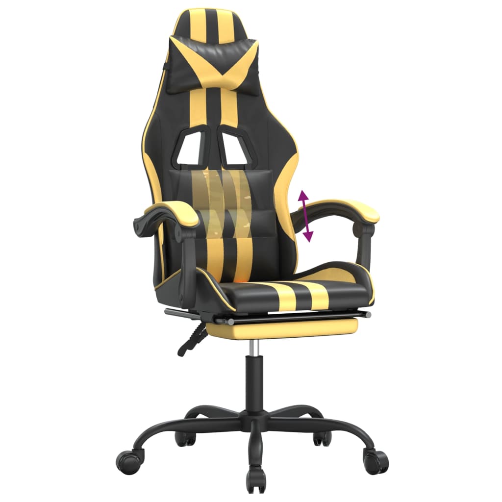 Gaming Chair with Footrest Black and Gold Faux Leather