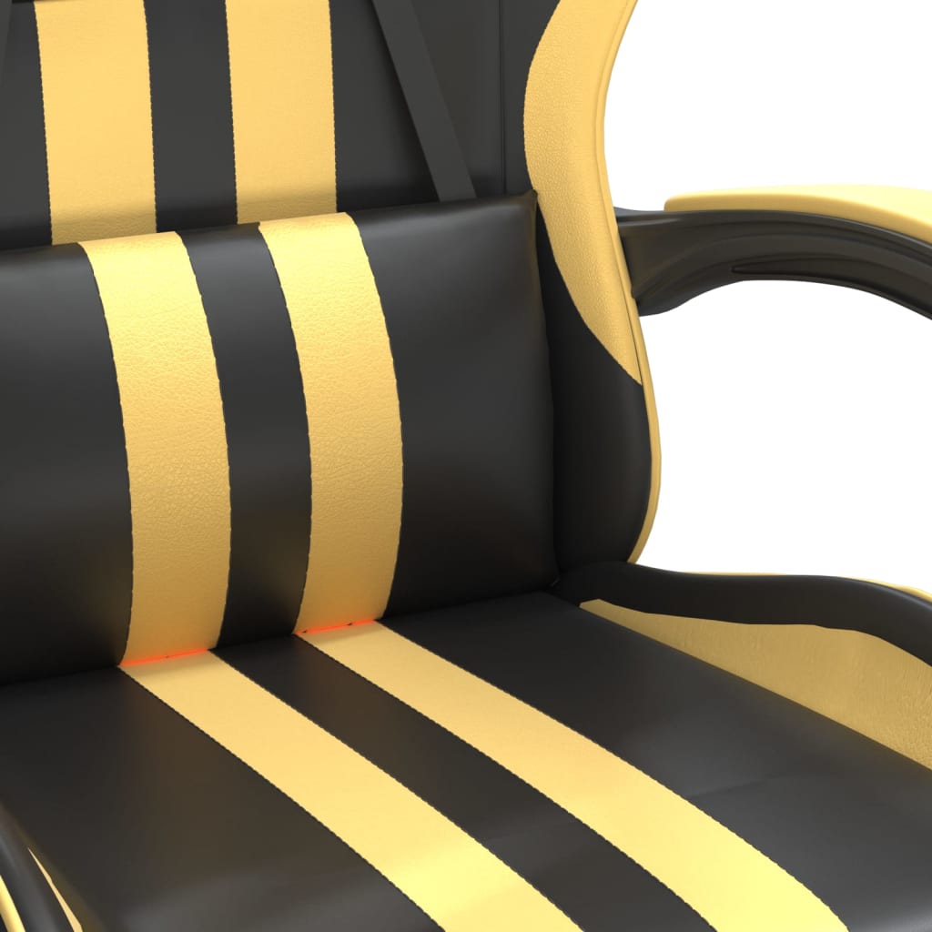 Gaming Chair with Footrest Black and Gold Faux Leather