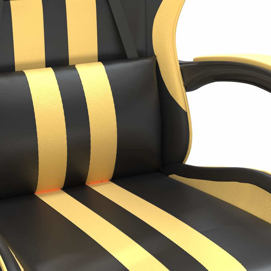 Gaming Chair with Footrest Black and Gold Faux Leather