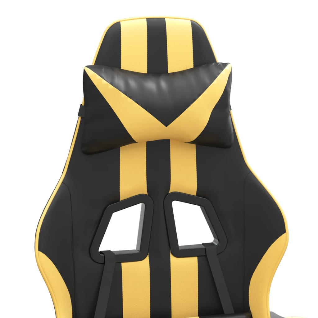 Gaming Chair with Footrest Black and Gold Faux Leather