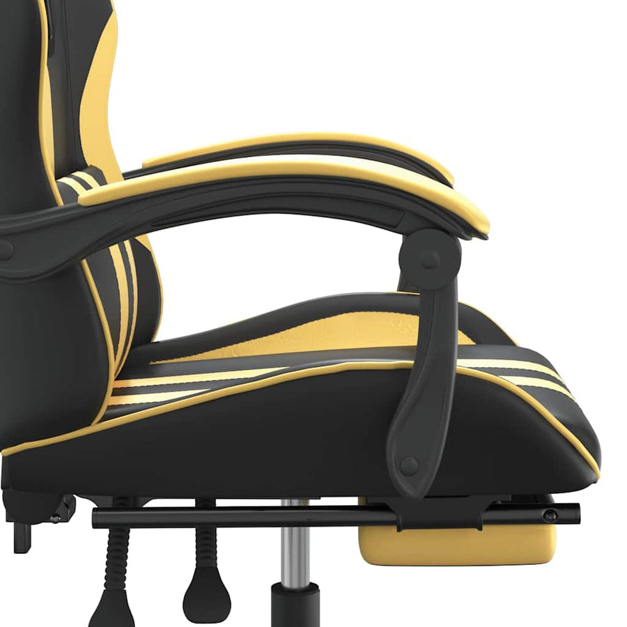 Gaming Chair with Footrest Black and Gold Faux Leather