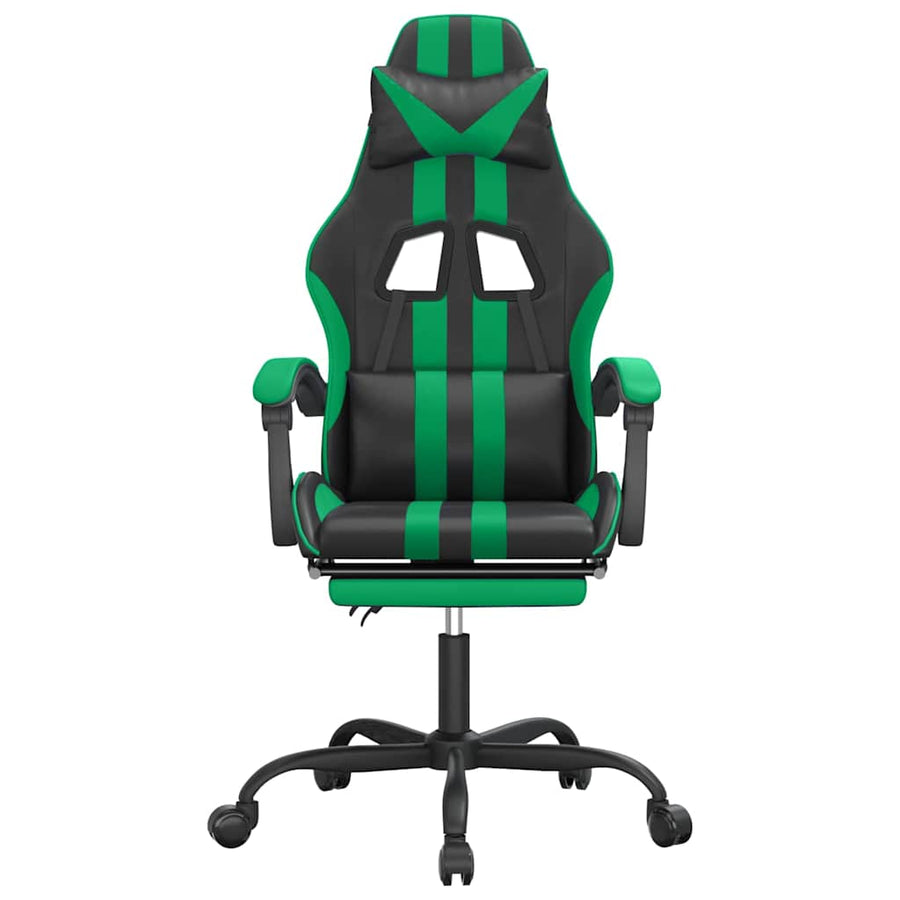 Gaming Chair with Footrest Black and Green Faux Leather