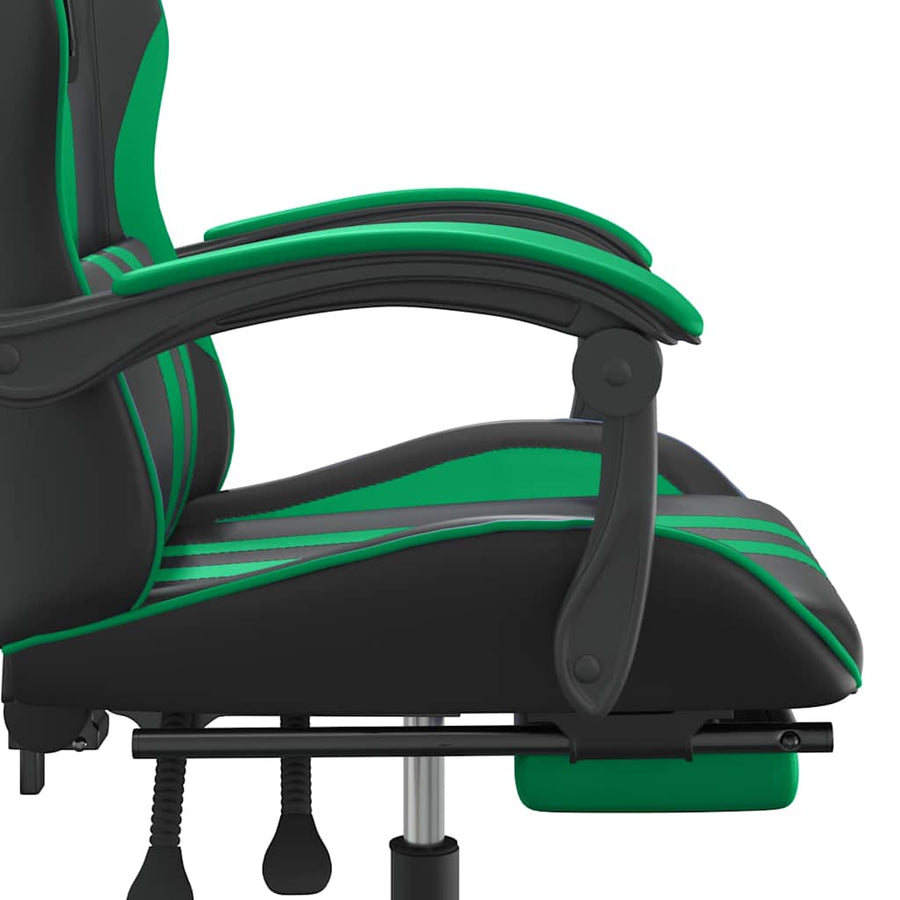 Gaming Chair with Footrest Black and Green Faux Leather