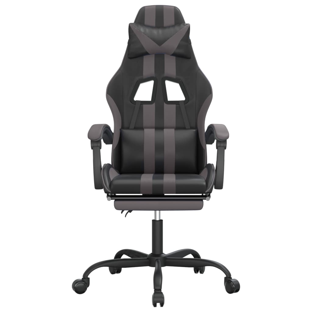 Gaming Chair with Footrest Black and Grey Faux Leather