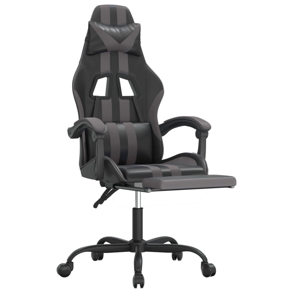 Gaming Chair with Footrest Black and Grey Faux Leather
