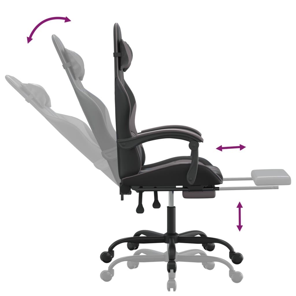 Gaming Chair with Footrest Black and Grey Faux Leather