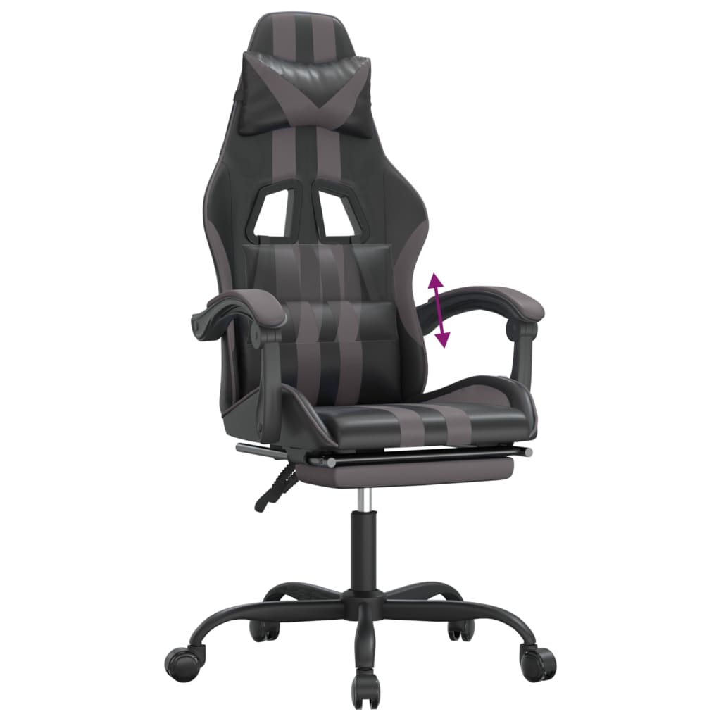 Gaming Chair with Footrest Black and Grey Faux Leather