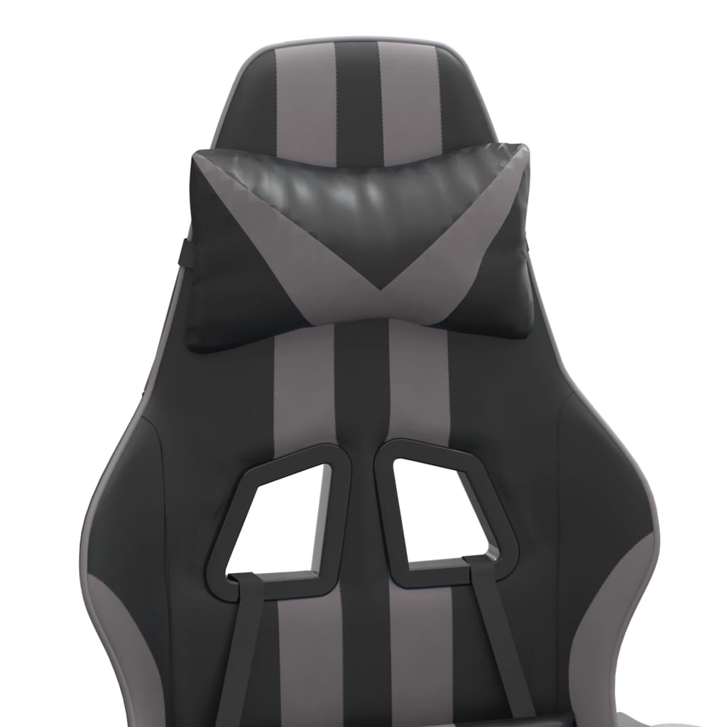 Gaming Chair with Footrest Black and Grey Faux Leather