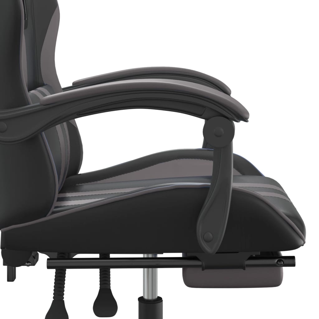 Gaming Chair with Footrest Black and Grey Faux Leather