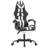 Gaming Chair with Footrest Black and White Faux Leather - Front View