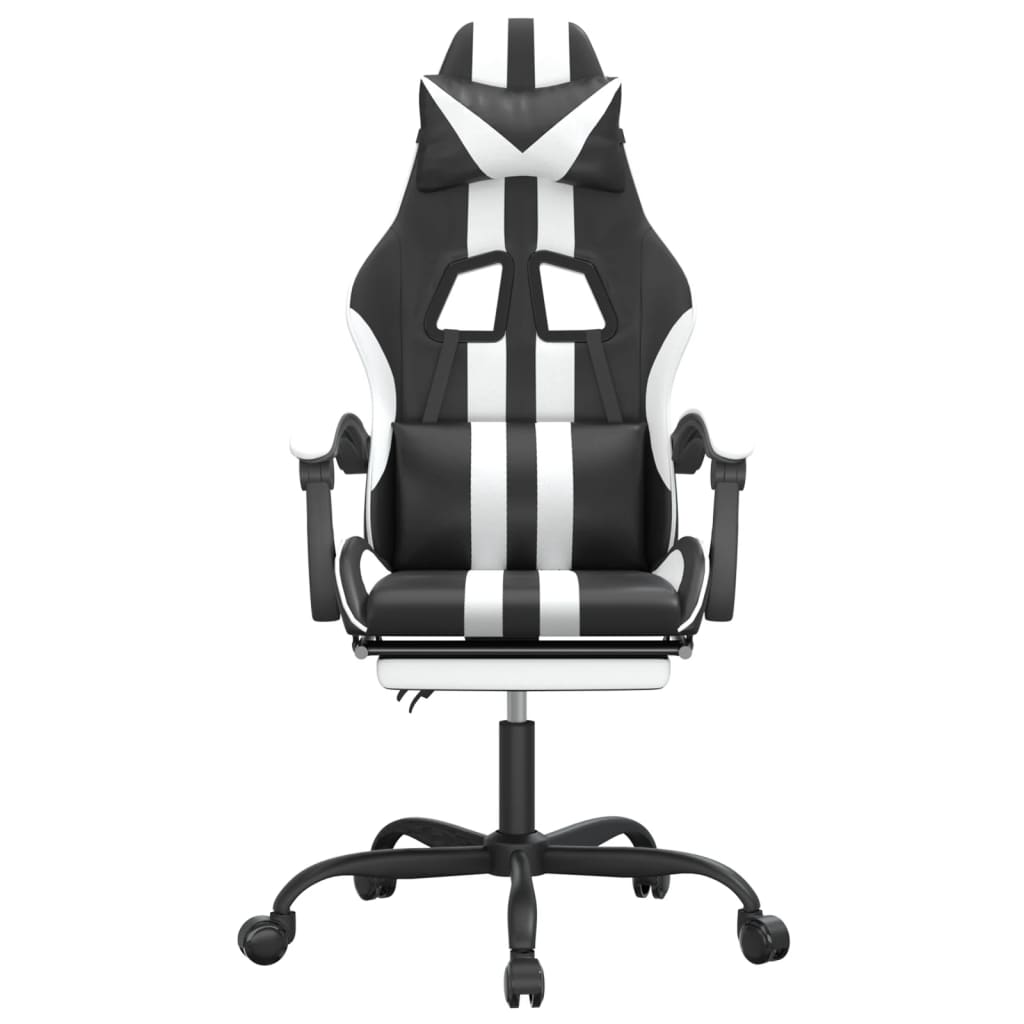 Gaming Chair with Footrest Black and White Faux Leather