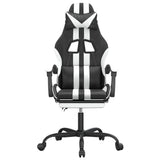 Gaming Chair with Footrest Black and White Faux Leather