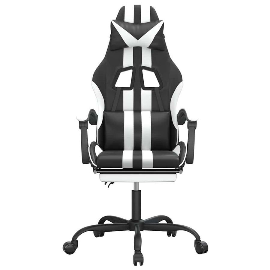 Gaming Chair with Footrest Black and White Faux Leather