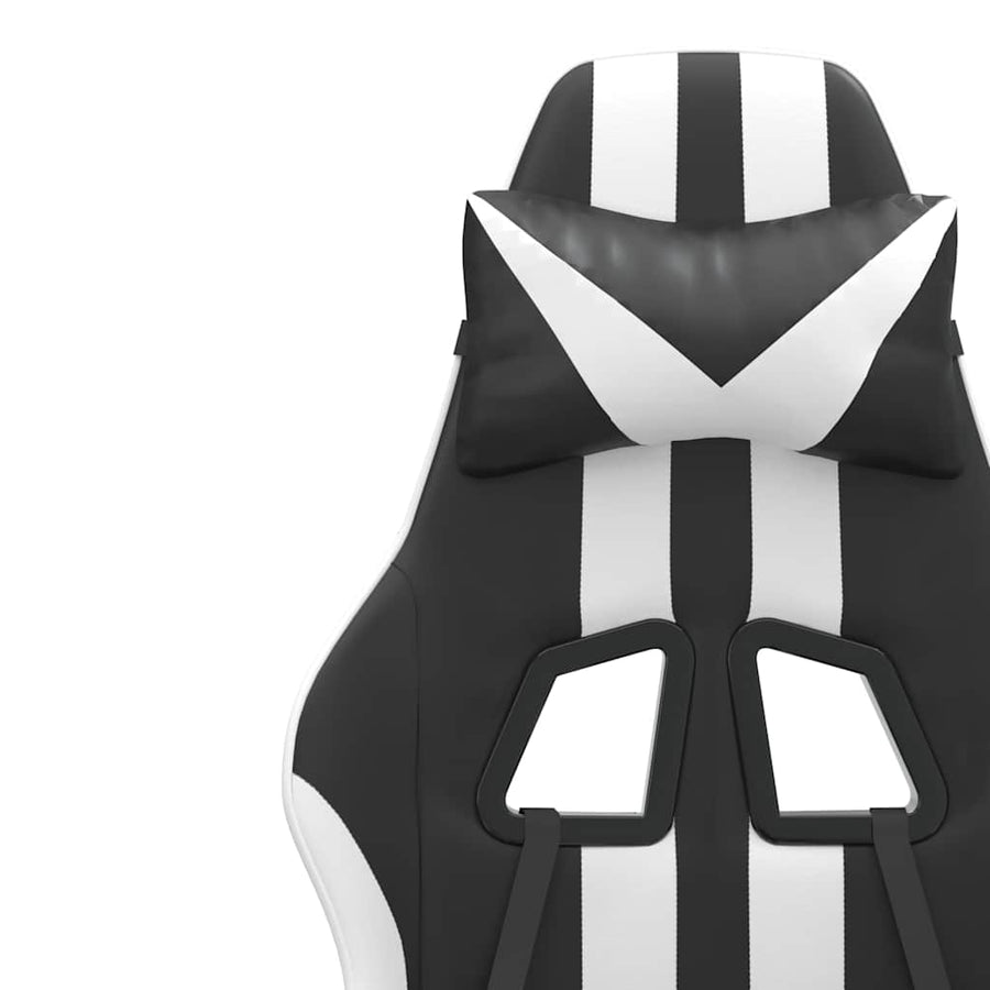 Gaming Chair with Footrest Black and White Faux Leather