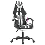 Gaming Chair with Footrest Black and White Faux Leather - Low Angle