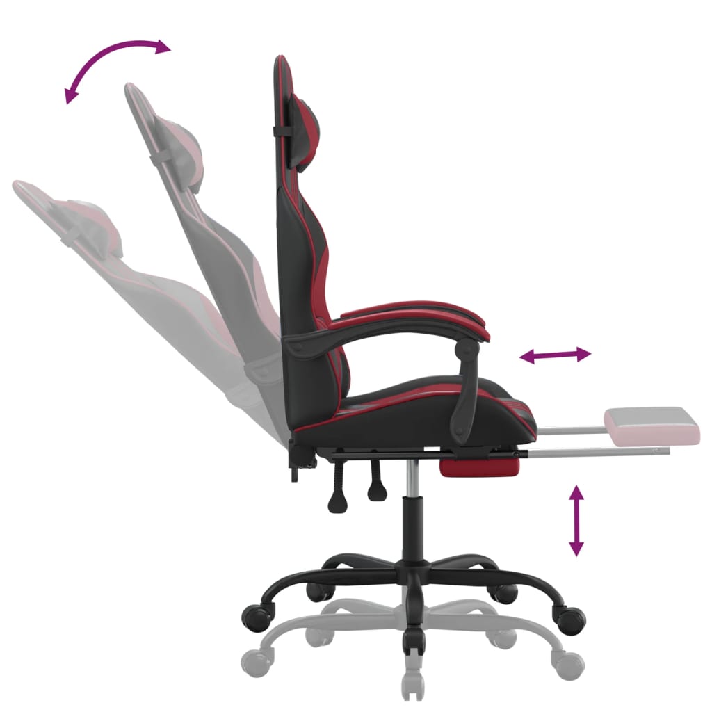 Gaming Chair with Footrest Black and Wine Red Faux Leather