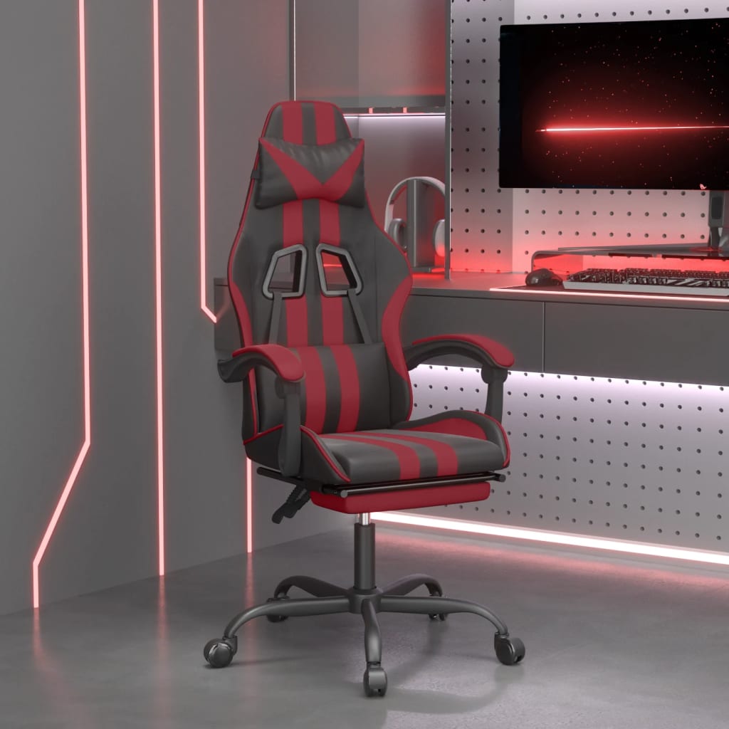Gaming Chair with Footrest Black and Wine Red Faux Leather