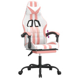 Gaming Chair with Footrest White and Pink Faux Leather